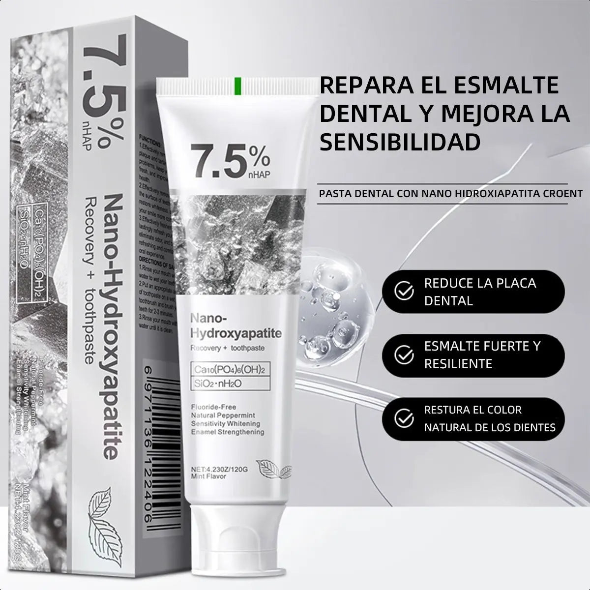 ¿Sensibilidad dental o esmalte débil? Repara tus dientes mientras los blanqueas - Crema Dental Con Nano Hidroxiapatita al 7.5% (LA ORIGINAL)